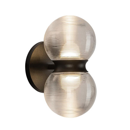 Peri Collection LED Outdoor Wall Light in Black with Clear Ribbed Glass Shades Kuzco EW77209-BK/CR