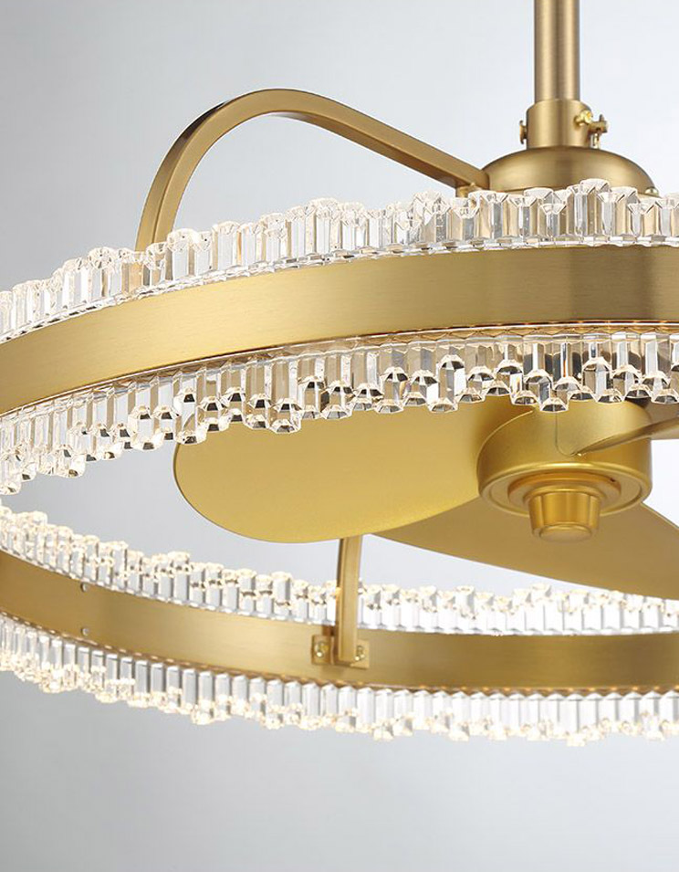 Corona Collection Fan D’Lier in Warm Brass with Faceted Clear Crystal Acrylic Accents and Integrated LED Light Savoy House 24-FD-555-322