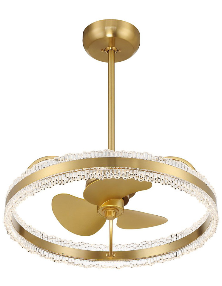 Corona Collection Fan D’Lier in Warm Brass with Faceted Clear Crystal Acrylic Accents and Integrated LED Light Savoy House 24-FD-555-322