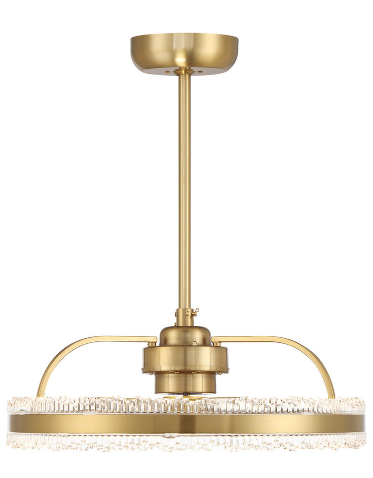 Corona Collection Fan D’Lier in Warm Brass with Faceted Clear Crystal Acrylic Accents and Integrated LED Light Savoy House 24-FD-555-322