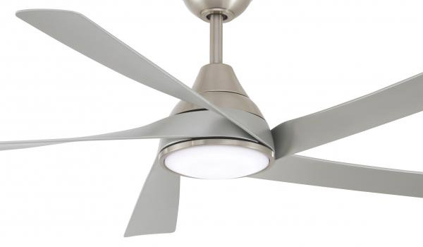 Transonic Collection 56” 5-Blade Ceiling Fan in Brushed Nickel with Silver Blades and Frosted White LED Glass Diffuser Minka F765L-BN-SL