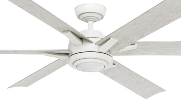 Melia Collection 65” 6-Blade Ceiling Fan in Fresh White Finish with White Washed Blades.