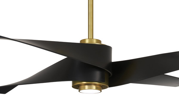 Artemis IV Collection 64” 4-Blade Ceiling Fan in Soft Brass with Matte Black Blades and White LED Glass Diffuser Minka F903L-SBR-MBK