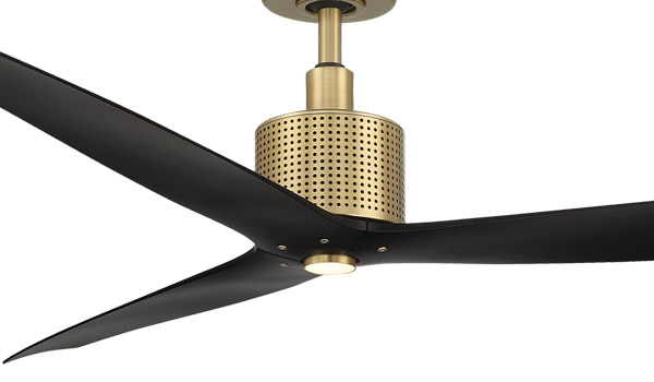 Spinster Collection 60” 3-Blade Ceiling Fan in Soft Brass with Matte Black Blades and Miniature Industrial Perforations Modern Forms FR-W2404-60L-SB-MB