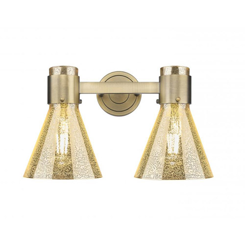 Lawton Collection 2-Light Bath Vanity in Brushed Brass with Mercury Glass Shades Innovations 464-2W-BB-G464C-7ME