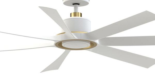 Lenzi Collection 60” 7-Blade Ceiling Fan in Brushed Satin Brass and Matte White with Matte White Blades Fanimation FPD7060MWBS