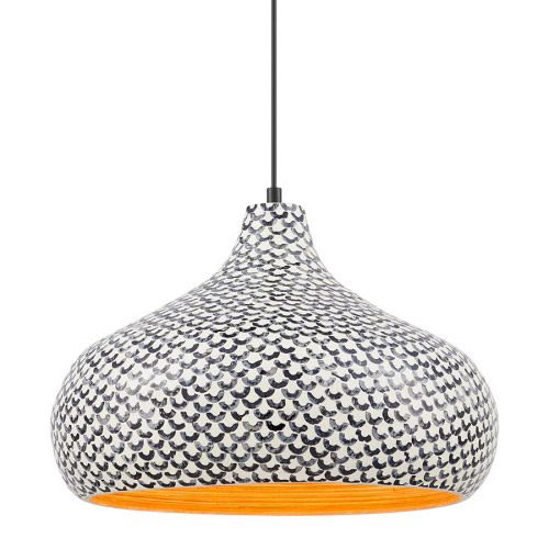 Jade Collection 1-Light Pendant in Gourd Shaped Black and White Spun Bamboo Shade Savoy House 7-3095-1-201