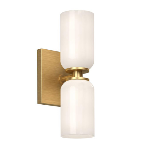 Nola Collection 2-Light Wall Sconce in Brushed Gold with Glossy Opal Glass Shades Kuzco WS57712-BG/GO