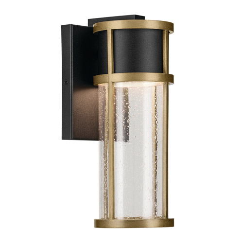 Camillo Collection LED Outdoor Wall Mount Lantern in Natural Brass and Textured Black with Clear Seeded Glass Diffuser Kichler 59139BKT