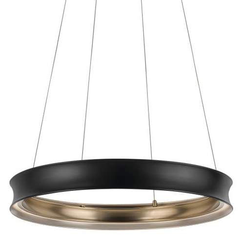 Larousse Collection LED Chandelier in Black and Champagne Bronze with Curved Integrated LED Light Kichler 52746BKLED