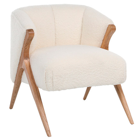 Marie Collection Occasional Chair with Angled Oak Legs and Ivory Faux Sheepskin