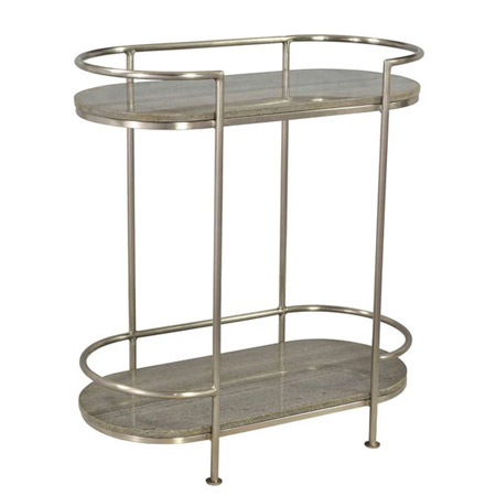 Bendon Collection 2-Level Bar Cart in Antique Nickel with Grey Stone Dovetail Furniture