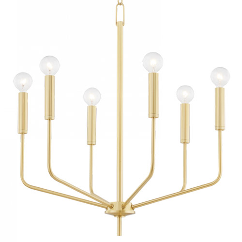Bailey Collection 6-Light Chandelier in Aged Brass with Aged Brass Candlestick Holders Hudson Valley H516806-AGB