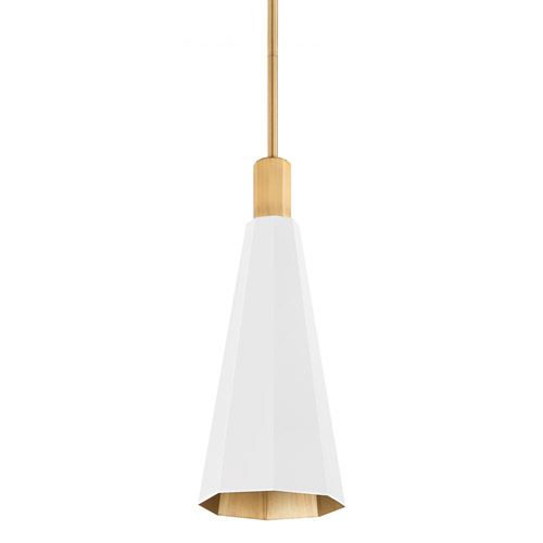 Huntley Collection 1-Light Pendant in Soft White with Patina-Brass Lined Shade Troy F8308-PBR-SWH