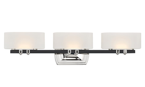 Drury Collection 3-Light LED Bath Vanity in Polished Nickel with Coal Accents and Etched White Glass Shades Minka-Lavery 3013-572-L