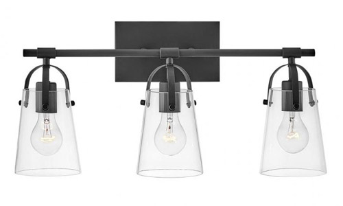 Foster Collection 3-Light Bath Vanity in Black with Softly Tapered Clear Glass Shades Hinkley 5133BK