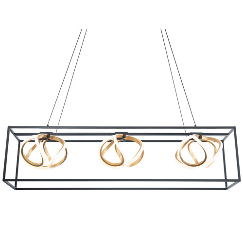 Sinclair Collection 3-Light LED Chandelier in Black with Orbital Gold Leaf LED Diffusers WAC PD-73242-BK-GL