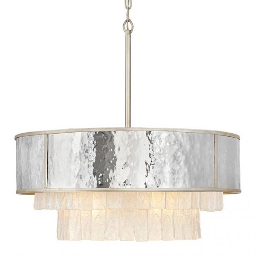 Reverie Collection 8-Light Chandelier in Gold with Hammered Stainless Steel Drum Shade and Crystal Accents Fredrick Ramond FR32706CPG
