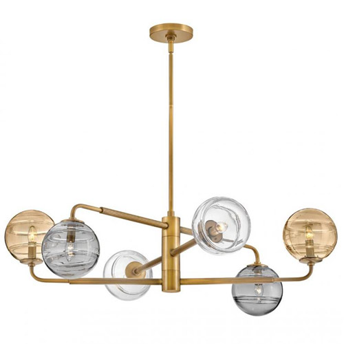 Oberon Collection 6-Light Chandelier in Heritage Brass with Amber/Clear/Smoke Swirled Glass Globe Shades Fredrick Ramond FR30506HBR
