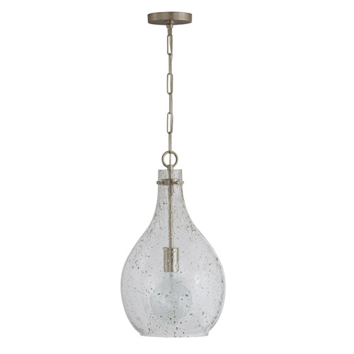 Rabun Collection 1-Light Pendant in Brushed Nickel or Matte Black with Stone-Seeded Glass Shade Capital 333813BN-472