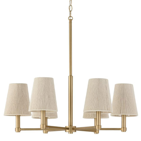 Mira Collection 6-Light Chandelier in Matte Brass with Bleached Natural Rope Shades Capital 454561MA