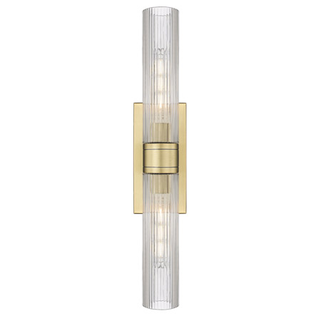 Boreas Collection 2-Light Wall Sconce in Brushed Brass with Striped Clear Boreas Glass Tubular Shades Innovations 617-2W-BB-G617-11SCL