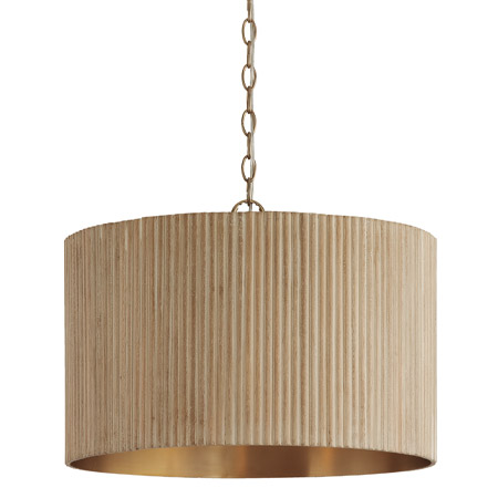 Donovan Collection 3-Light Pendant in White Wash/Matte Brass with Fluted Mango Wood Shade Capital 350741WS