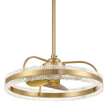 Corona Collection LED Fan D’Lier in Warm Brass with Faceted Clear Acrylic Diffusers Savoy House 24-FD-555-322