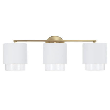Weller Collection 3-Light Bath Vanity in White and Matte Brass with Cylindrical Seeded Clear Glass Inner Shades Capital 153031RE-549