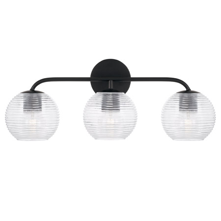 Dolan Collection 3-Light Bath Vanity in Matte Black with Open Ribbed Glass Globe Shades Capital 149931MB-544