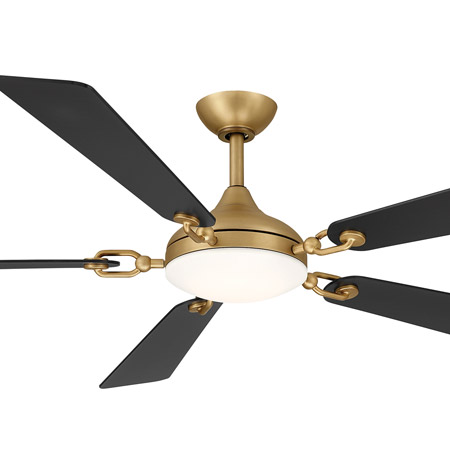 Cadena Collection 65” 5-Blade Ceiling Fan in Heritage Brass with Coal Blades and Etched LED Glass Lens Minka Aire F783L-HBR/CL