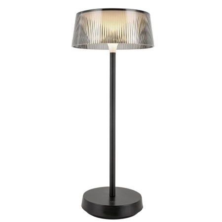 Tindra Collection 1-Light LED Rechargeable Table Lamp in Black with Clear Ribbed Acrylic Shade Kuzco TL62114-BK