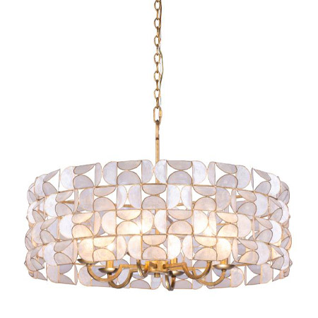 Crescent Collection 6-Light Pendant in Gold with Natural Capiz Shell Half Moon Shade Kalco 520555OL
