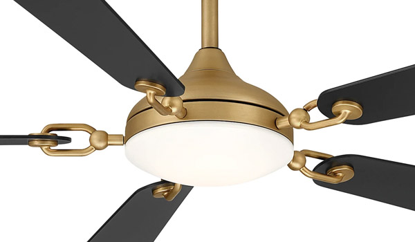 Cadena Collection 65” 5-Blade Ceiling Fan in Heritage Brass with Coal Blades and Etched Lens Minka Aire F783L-HBR/CL