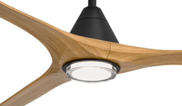 Carve Collection (indoor / outdoor) 60” 3-Blade Ceiling Fan in Matte Black with Honey Oak Blades and Integrated LED Light Modern Forms FR-D2504-60L-MB/HO