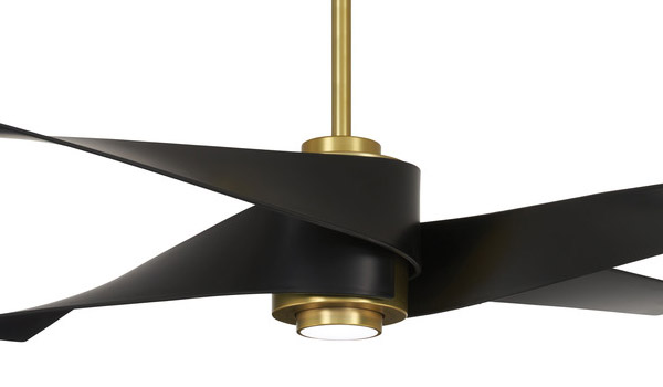 Artemis Collection 64” 4-Blade Ceiling Fan in Soft Brass with Matte Black Blades and Integrated LED Light Minka Aire F903L-SBR/MBK